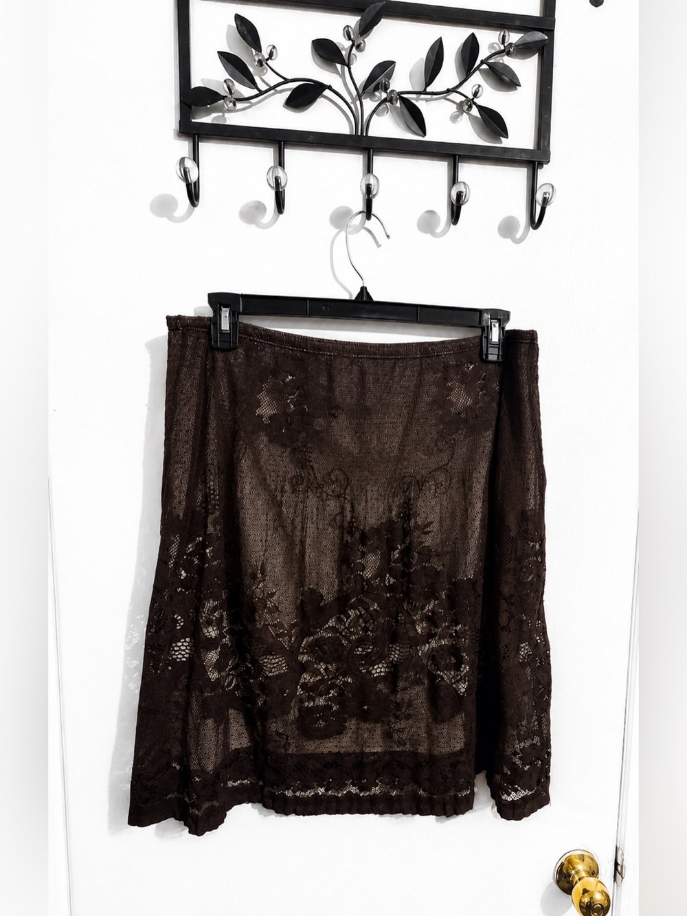 Max Edition Lace Skirt – Women’s XL – Brown Floral Lace Overlay Y2K - Picture 3 of 7
